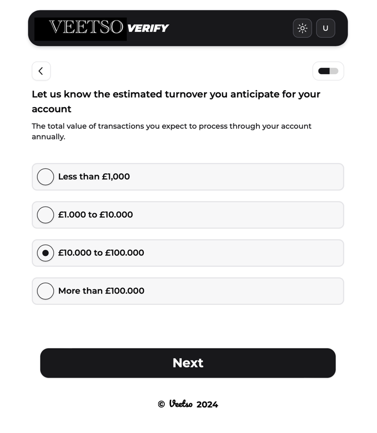 Veetso account purpose form