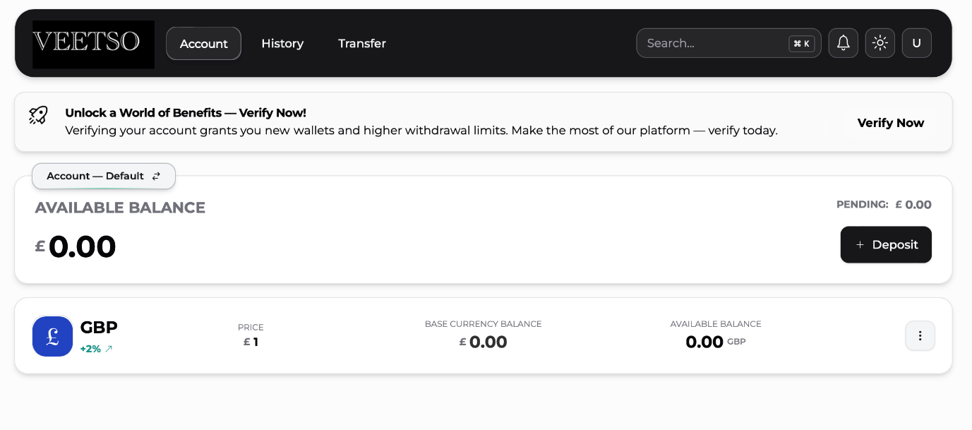 Veetso account type selection