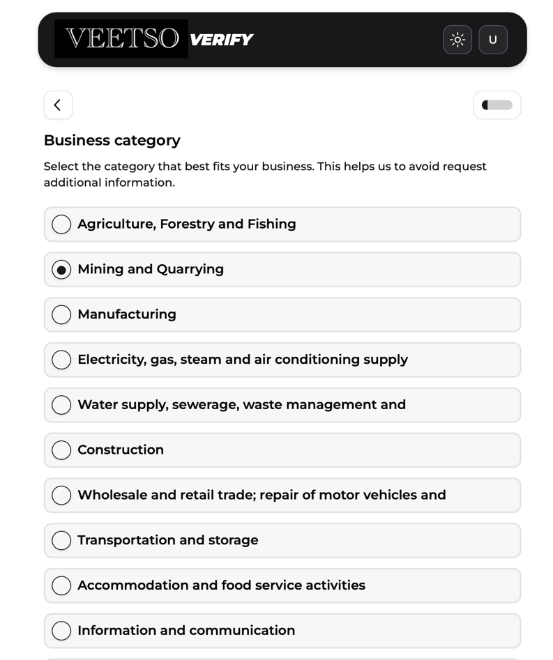 Veetso business description form