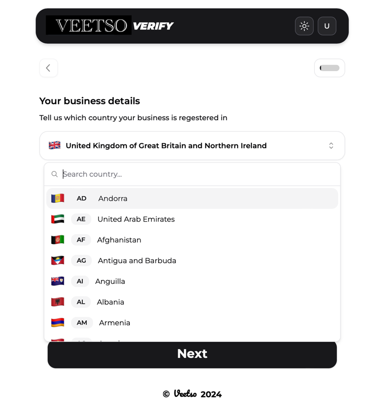 Veetso business search and manual entry