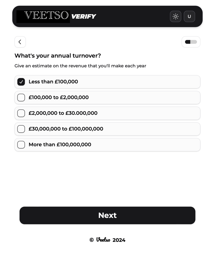 Veetso customer type form