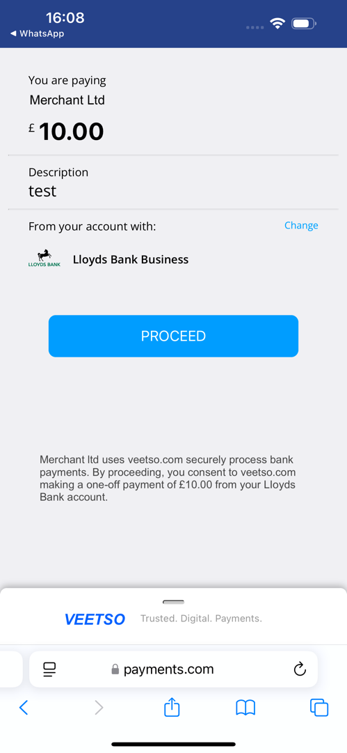 Veetso payment authorization confirmation