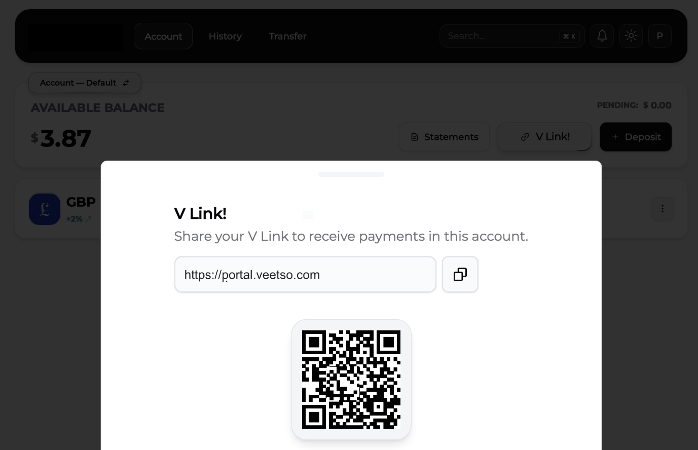 Veetso VLINK internal transfer 1
