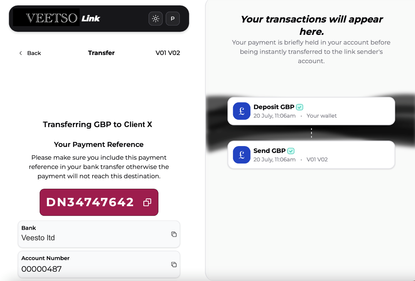 Veetso VLINK internal transfer 2