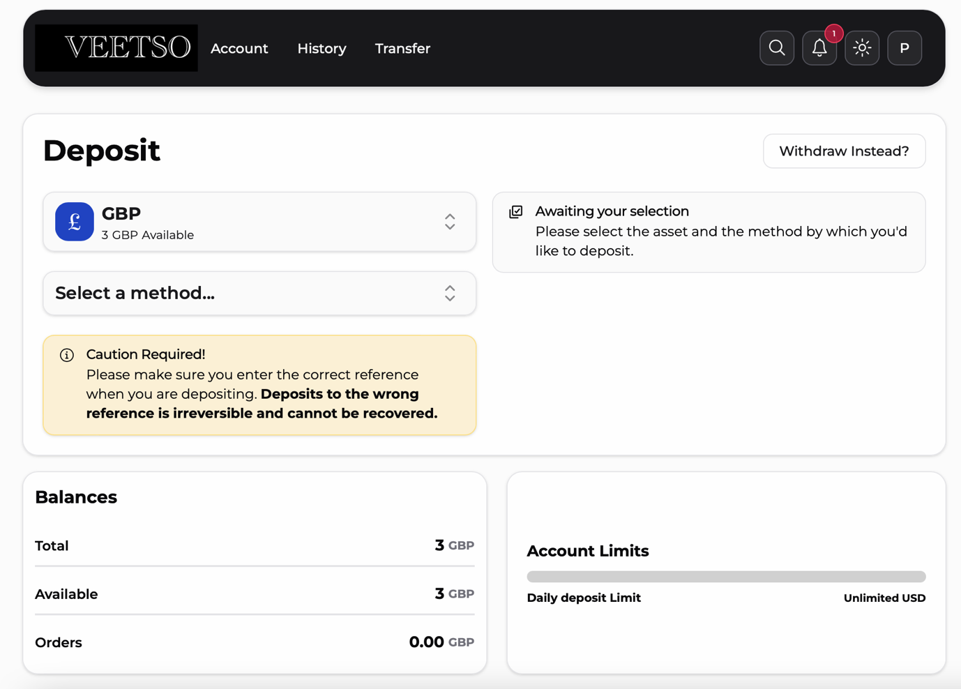 Veetso withdrawal menu